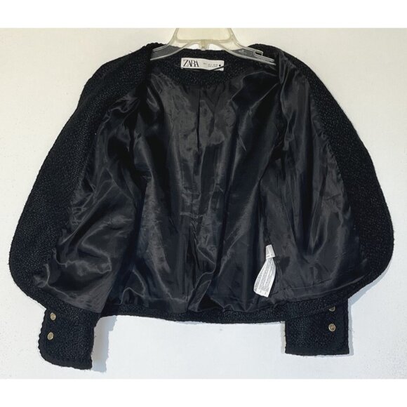 Zara Black Buckle Tweed Double Breasted Open Blazer Jacket - Picture 8 of 12